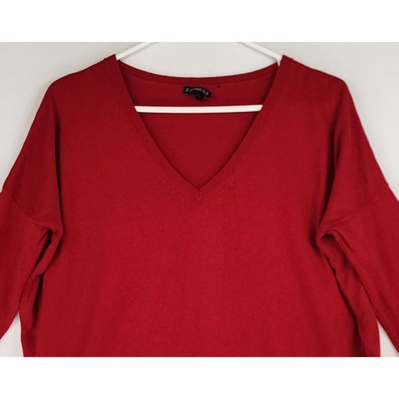 Express Sweater Womens XS Red Y2K Crop High Low Side Zip Dolman Sleeve Pullover - Picture 6 of 10